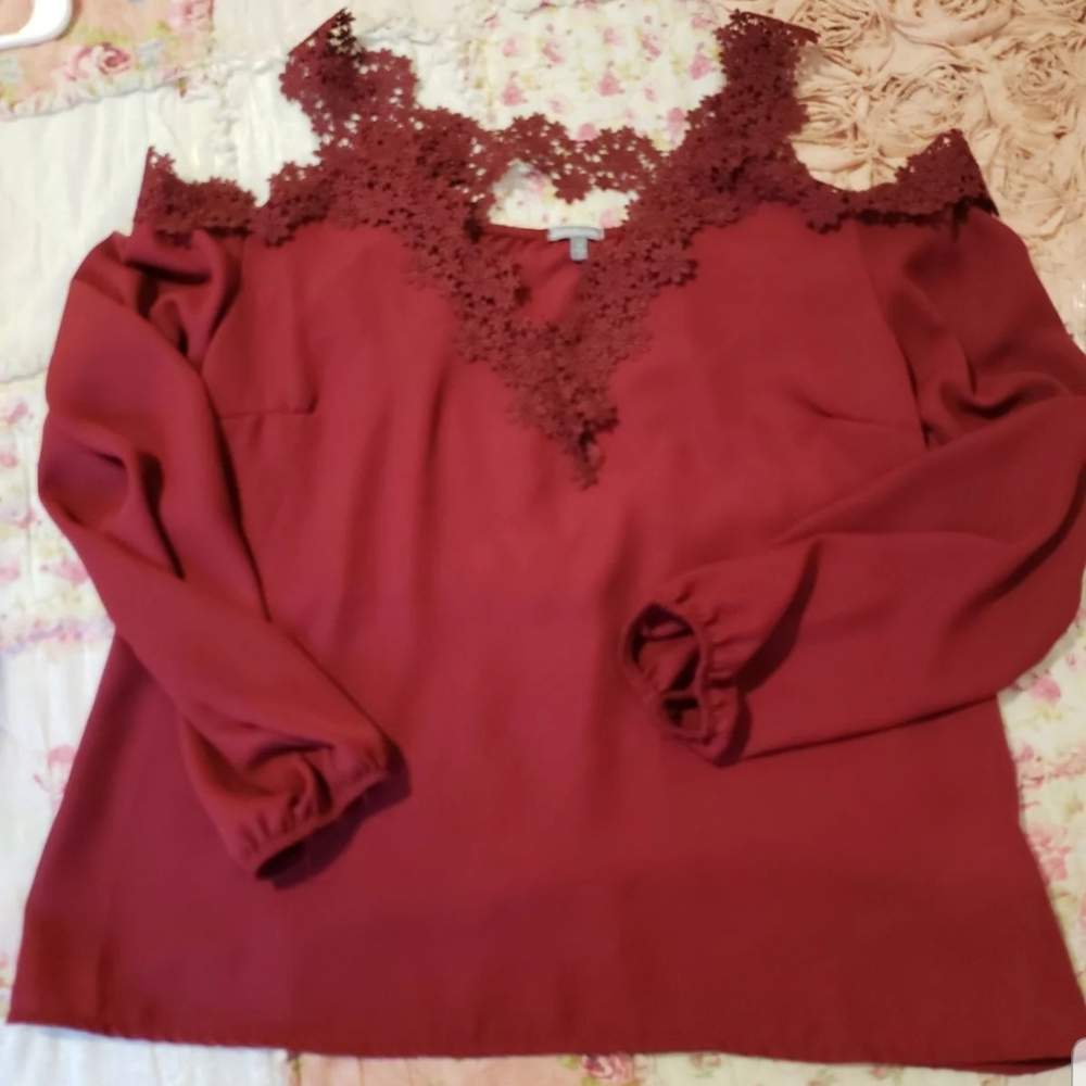 Ladies dark red cold shoulder blouse
